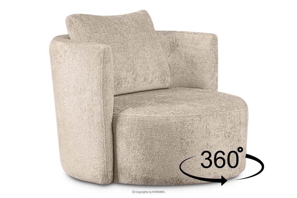 RAGGI Zestaw fotel i puf obrotowy w tkaninie szenil siwy siwy - zdjęcie 15