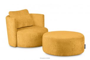 RAGGI, https://konsimo.pl/kolekcja/raggi/ Zestaw fotel i puf obrotowy w tkaninie szenil musztardowy musztardowy - zdjęcie