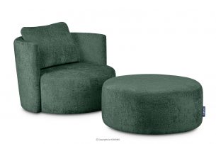 RAGGI, https://konsimo.pl/kolekcja/raggi/ Zestaw fotel i puf obrotowy w tkaninie szenil zielony zielony - zdjęcie