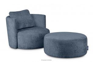 RAGGI, https://konsimo.pl/kolekcja/raggi/ Zestaw fotel i puf obrotowy w tkaninie szenil ciemny niebieski ciemny niebieski - zdjęcie