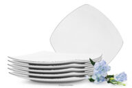 Elegancki kwadratowy talerz obiadowy 6szt. platynowa linia