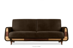 GUSTAVO II, https://konsimo.pl/kolekcja/gustavo-ii/ Sofa trzyosobowa rozkładana imitacja zamszu brązowy brązowy - zdjęcie