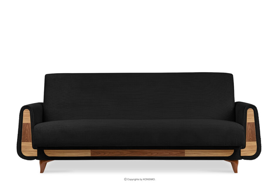 GUSTAVO II Sofa trzyosobowa rozkładana w tkaninie sztruks czarny czarny - zdjęcie 0