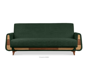 GUSTAVO II, https://konsimo.pl/kolekcja/gustavo-ii/ Sofa trzyosobowa rozkładana w tkaninie sztruks ciemny zielony ciemny zielony - zdjęcie