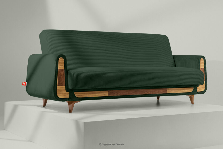 GUSTAVO II Sofa trzyosobowa rozkładana w tkaninie sztruks ciemny zielony ciemny zielony - zdjęcie 1