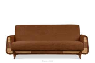 GUSTAVO II, https://konsimo.pl/kolekcja/gustavo-ii/ Sofa trzyosobowa rozkładana w tkaninie sztruks rudy rudy - zdjęcie