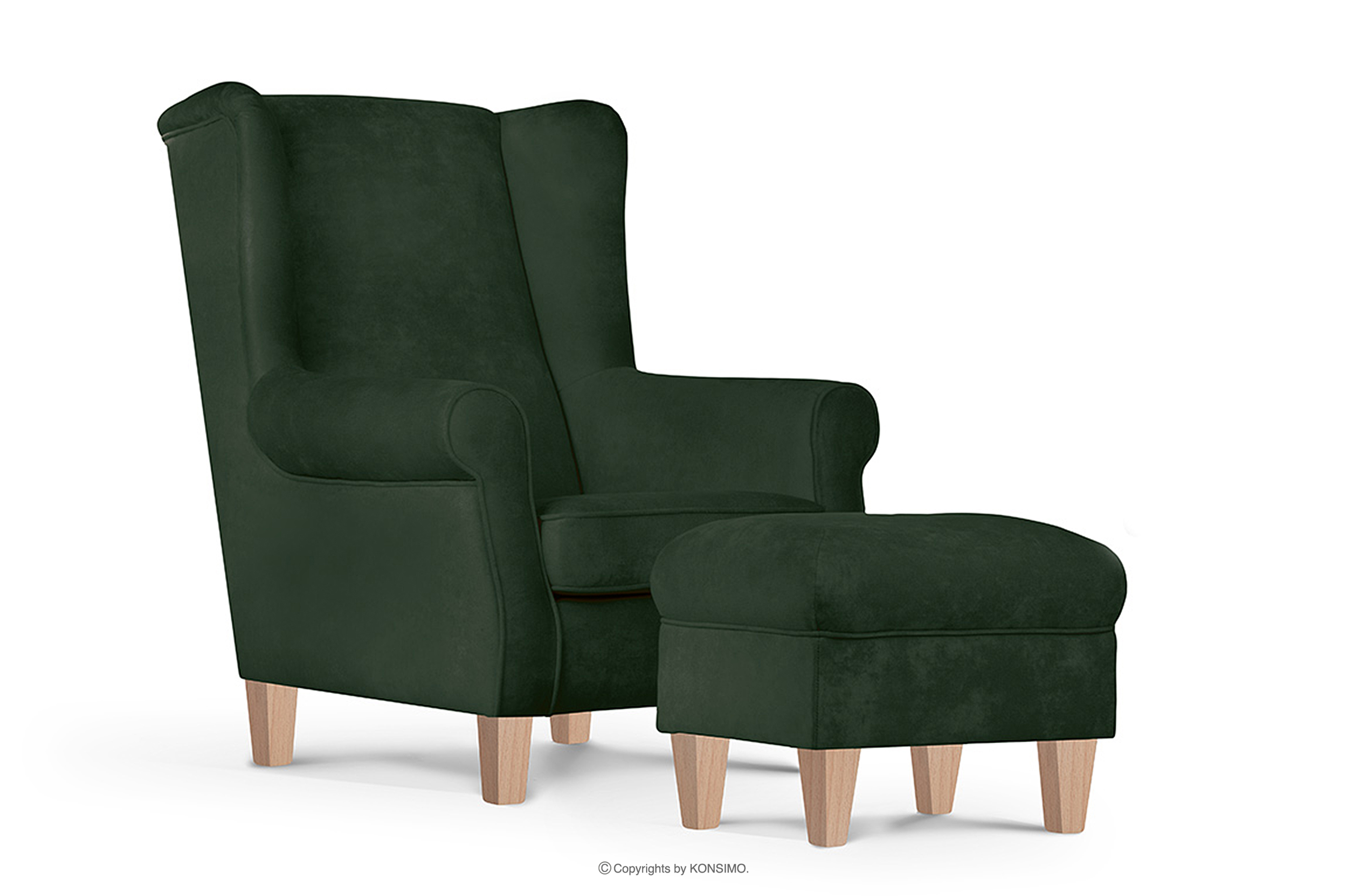 Fotel uszak i puf komplet zielony /buk