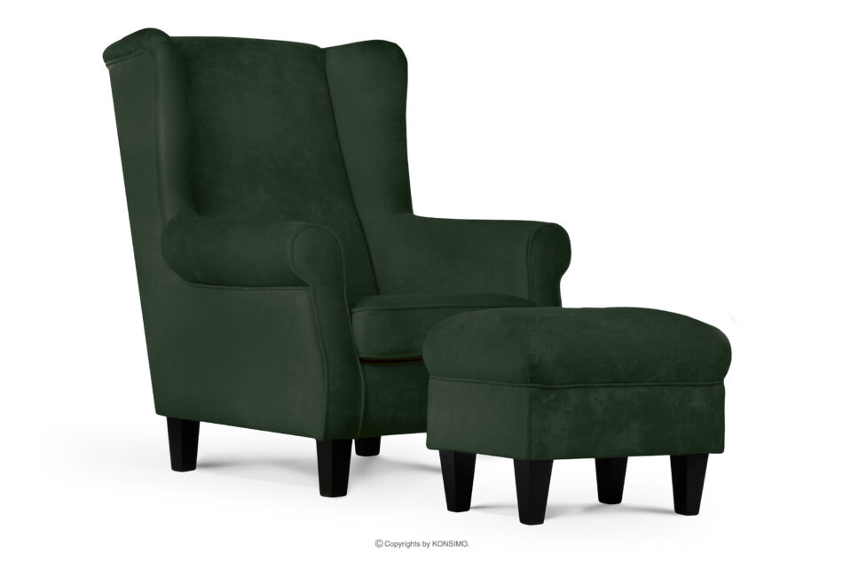 MILES Zestaw fotel uszak i puf zielony/czarny zielony/czarny - zdjęcie 0