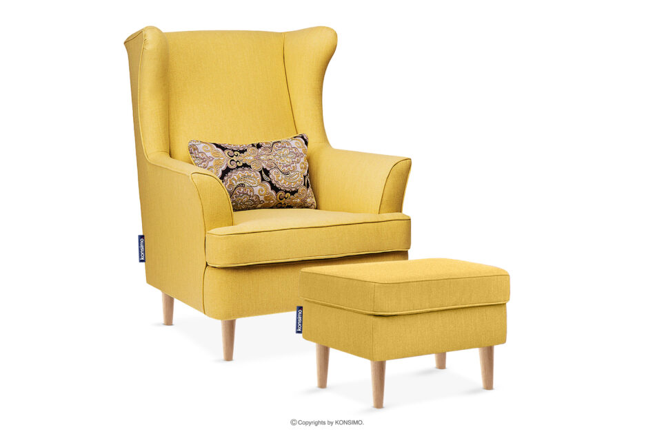 STRALIS Fotel i puf na drewnianych nóżkach żółty żółty - zdjęcie 0