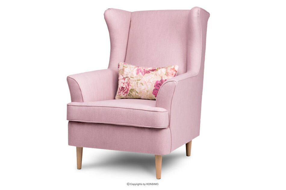 STRALIS Fotel i puf na drewnianych nóżkach różowy różowy - zdjęcie 3