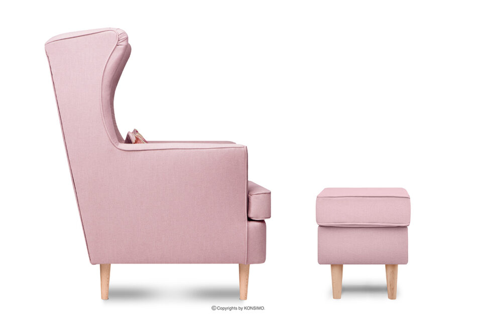 STRALIS Fotel i puf na drewnianych nóżkach różowy różowy - zdjęcie 8