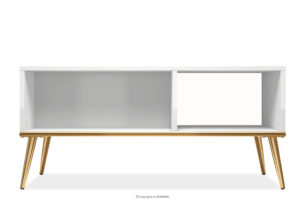 ISORIA, https://konsimo.pl/kolekcja/isoria/ Elegancki stolik kawowy w połysku na wysokich nogach biały połysk - zdjęcie