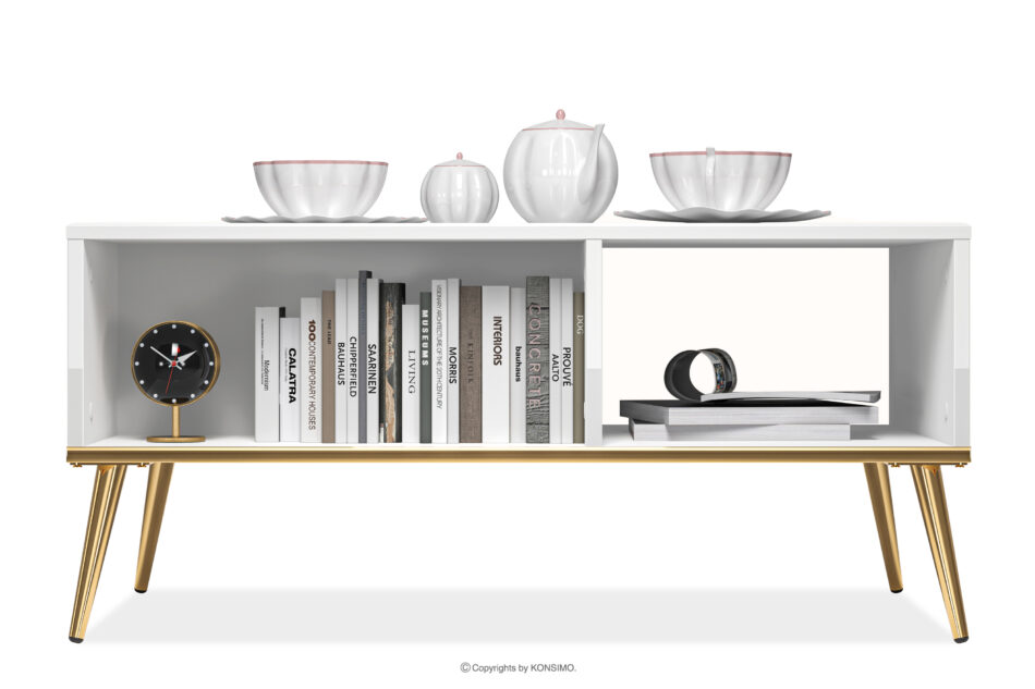 ISORIA Elegancki stolik kawowy w połysku na wysokich nogach biały połysk - zdjęcie 3