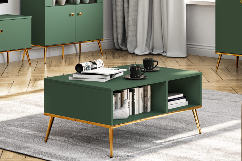 ARICIA Zielony stolik kawowy na wysokich złotych nogach zielony - zdjęcie 4