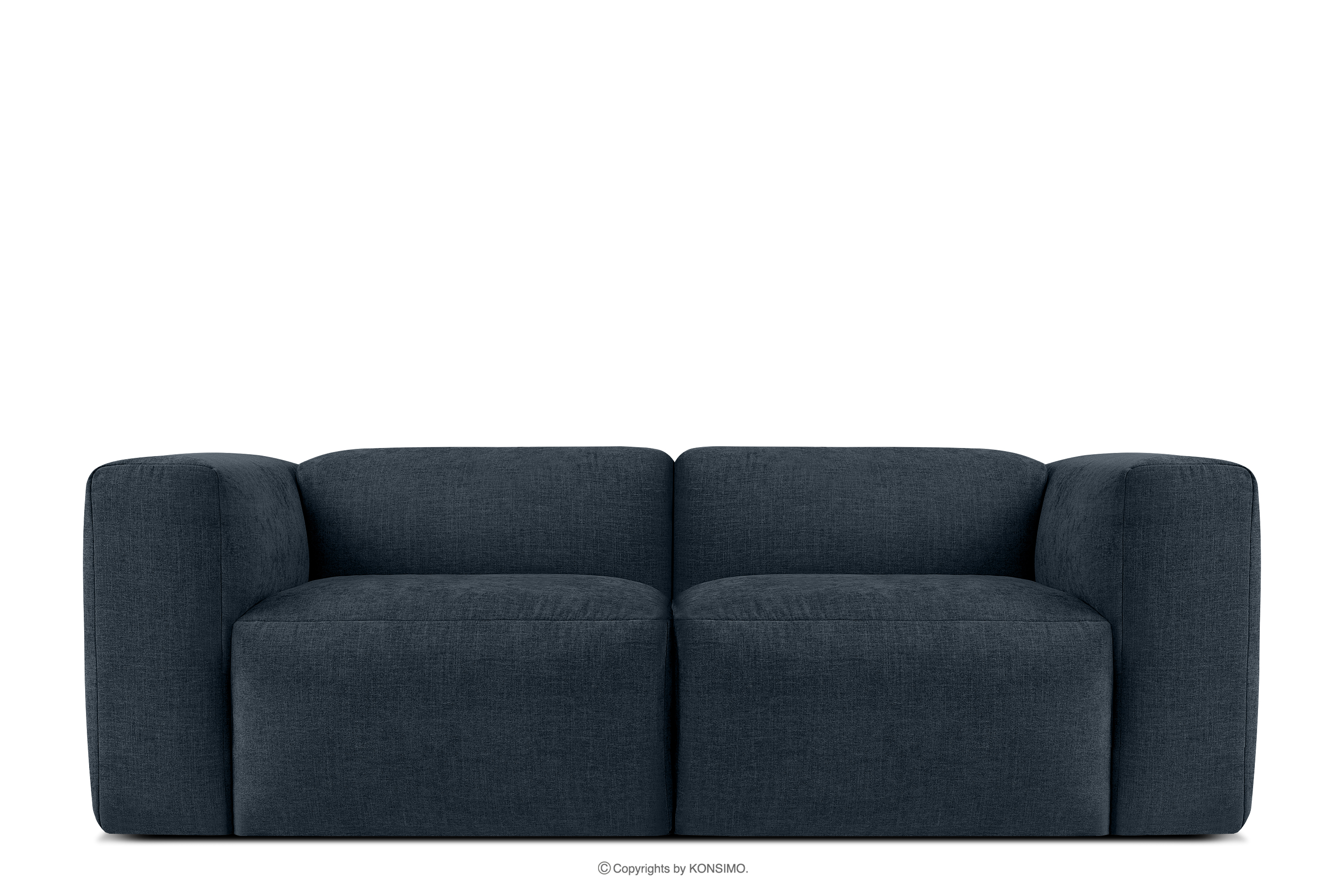 Sofa boho modułowa dwuosobowa w tkaninie plecionej ciemny niebieski