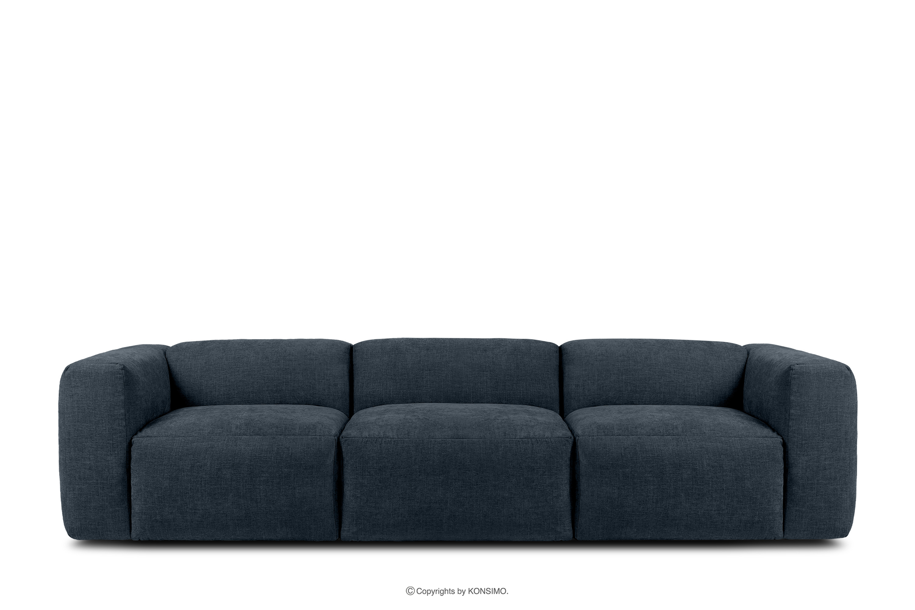 Sofa 3 boho modułowa w tkaninie plecionej ciemny niebieski