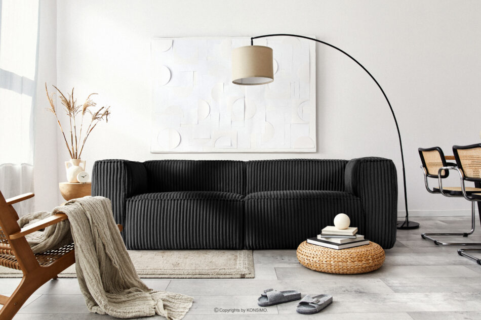 FEROX Duża czarna sofa w tkaninie sztruks czarny - zdjęcie 12