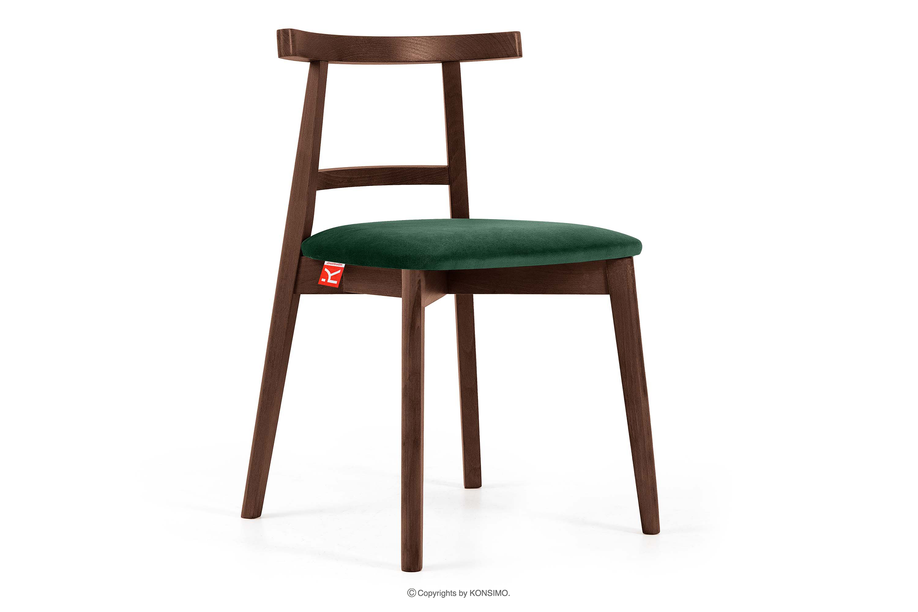 Krzesło w stylu vintage ciemny zielony welur orzech średni