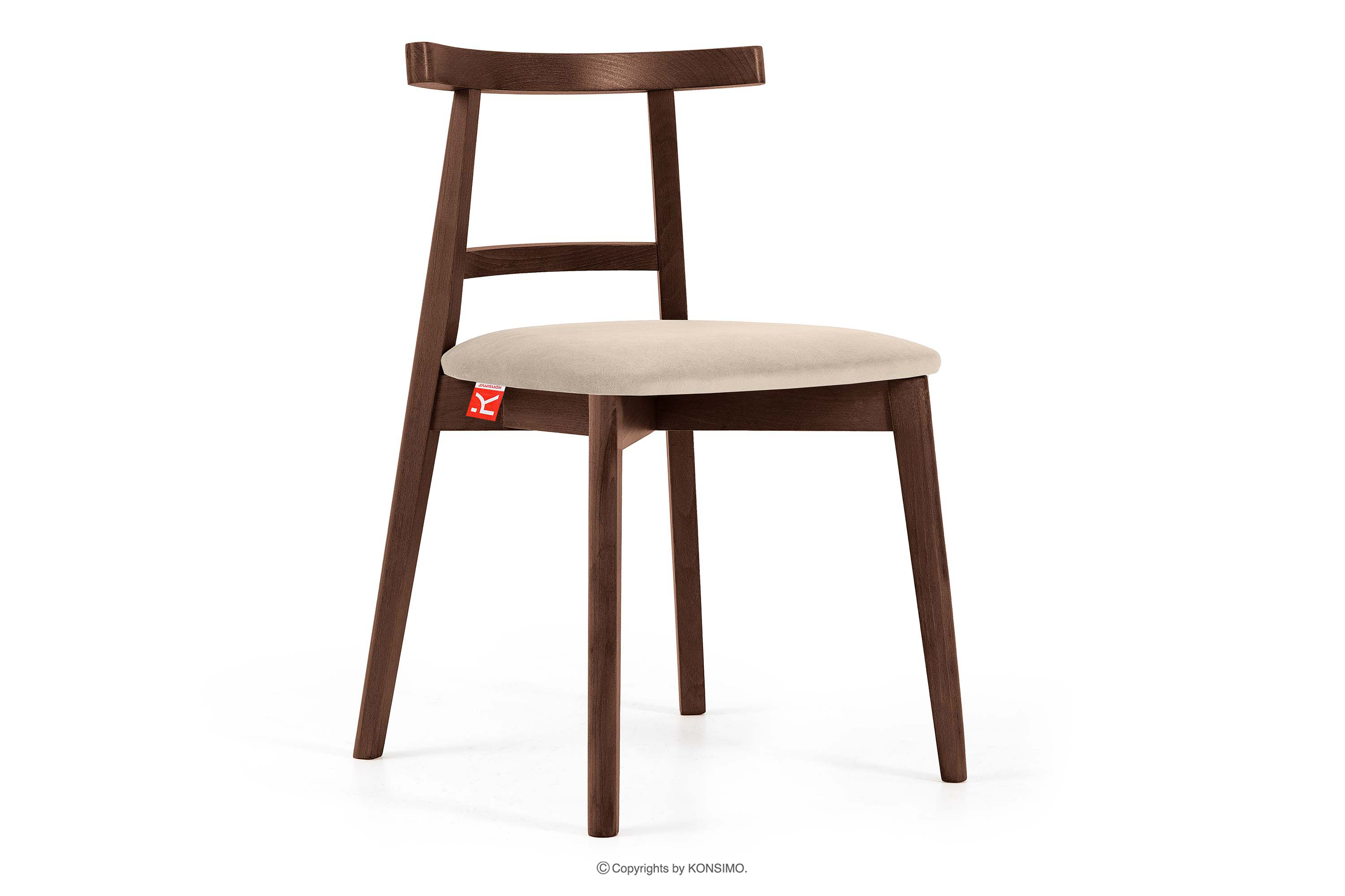 Krzesło w stylu vintage kremowy welur orzech średni