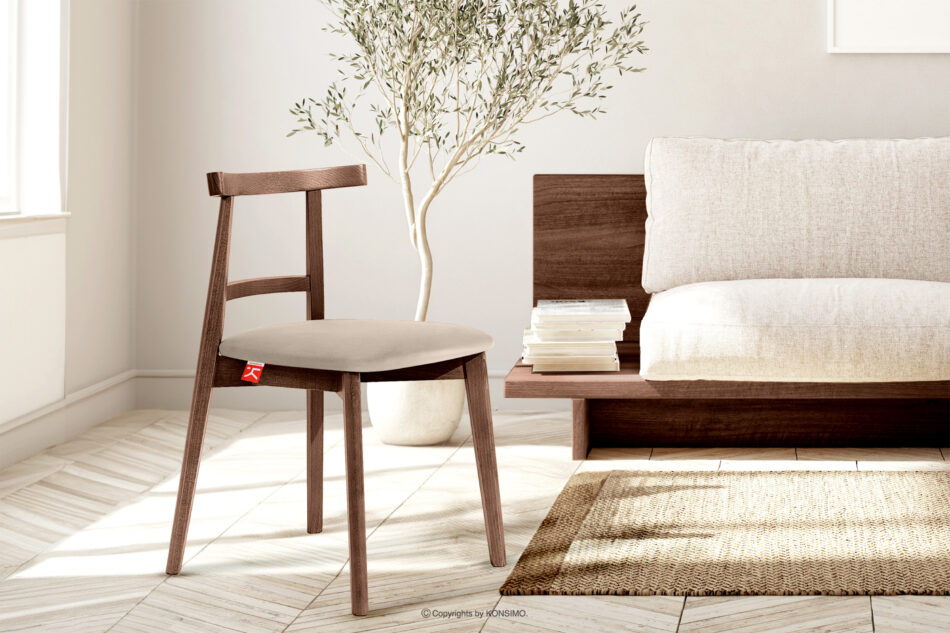 LILIO Krzesło w stylu vintage kremowy welur orzech średni kremowy/orzech średni - zdjęcie 8