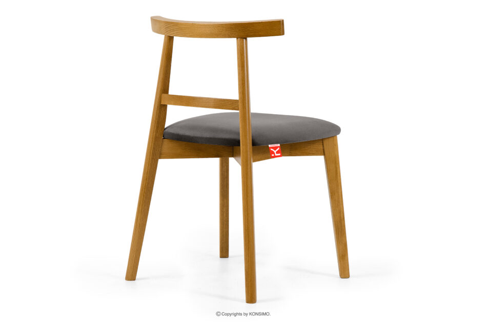 LILIO Krzesło w stylu vintage szary welur jasny dąb szary/jasny dąb - zdjęcie 3