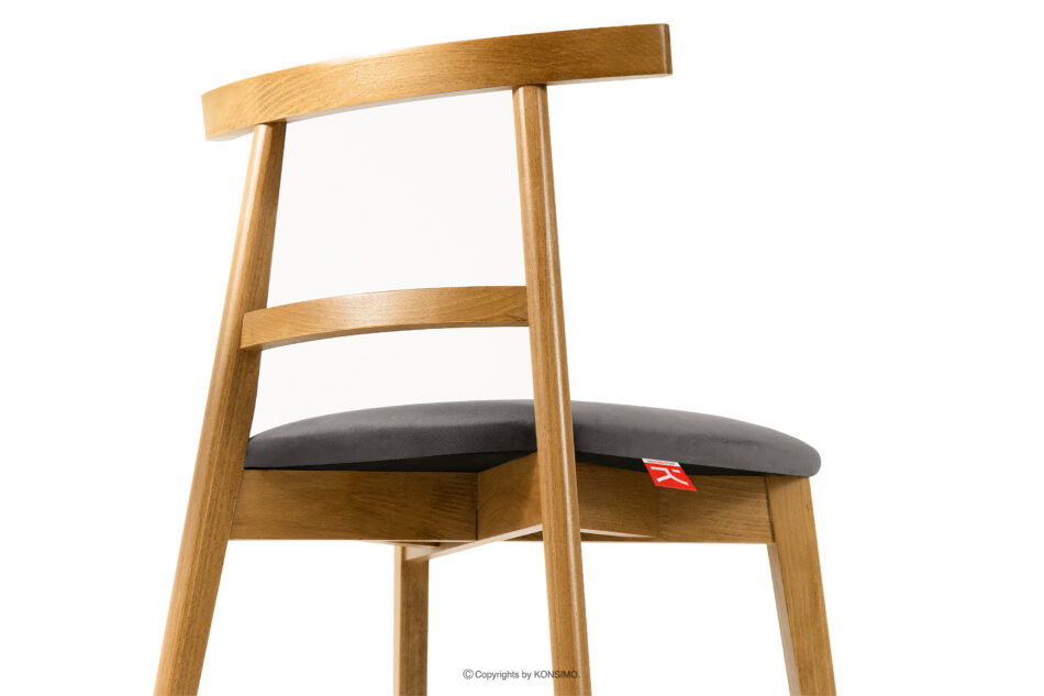 LILIO Krzesło w stylu vintage szary welur jasny dąb szary/jasny dąb - zdjęcie 5