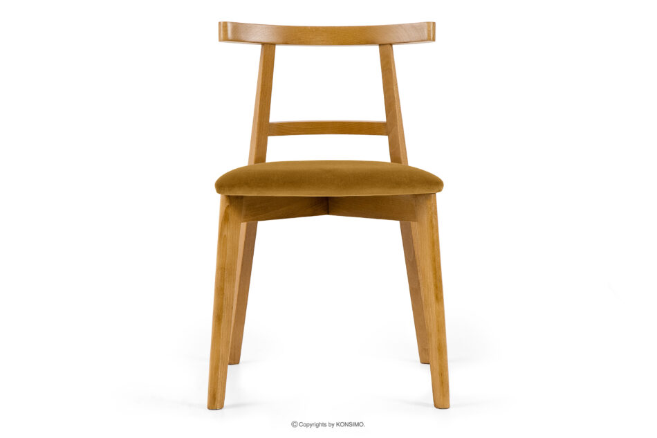 LILIO Krzesło w stylu vintage żółty welur jasny dąb żółty/jasny dąb - zdjęcie 2