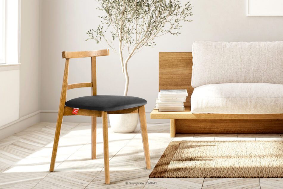 LILIO Krzesło w stylu vintage grafitowy welur jasny dąb grafitowy/jasny dąb - zdjęcie 9