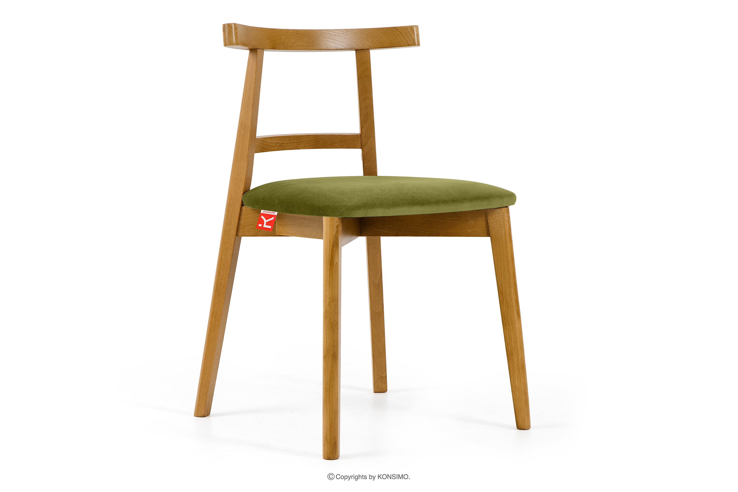 Krzesło w stylu vintage oliwkowy welur jasny dąb