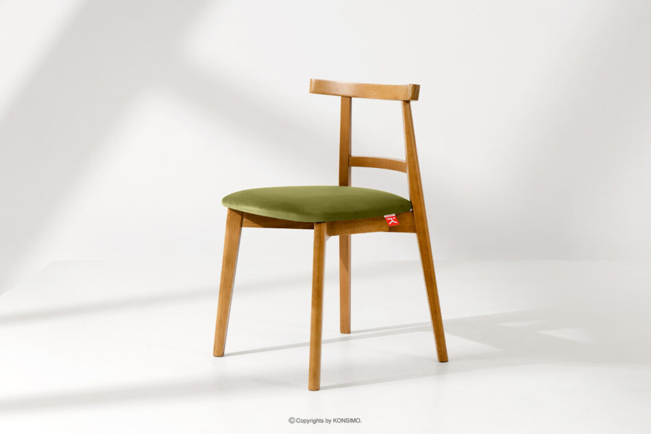 LILIO Krzesło w stylu vintage oliwkowy welur jasny dąb oliwkowy/jasny dąb - zdjęcie 1