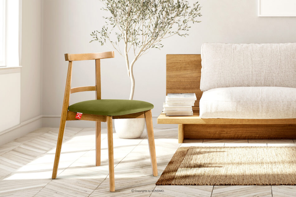 LILIO Krzesło w stylu vintage oliwkowy welur jasny dąb oliwkowy/jasny dąb - zdjęcie 9