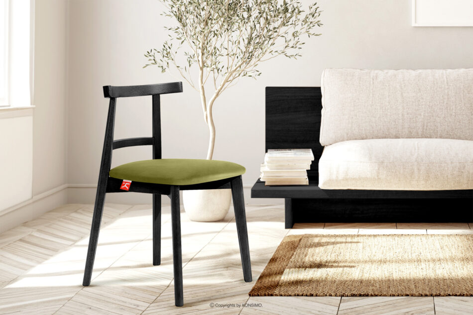 LILIO Krzesło w stylu vintage oliwkowy welur oliwkowy/czarny - zdjęcie 8