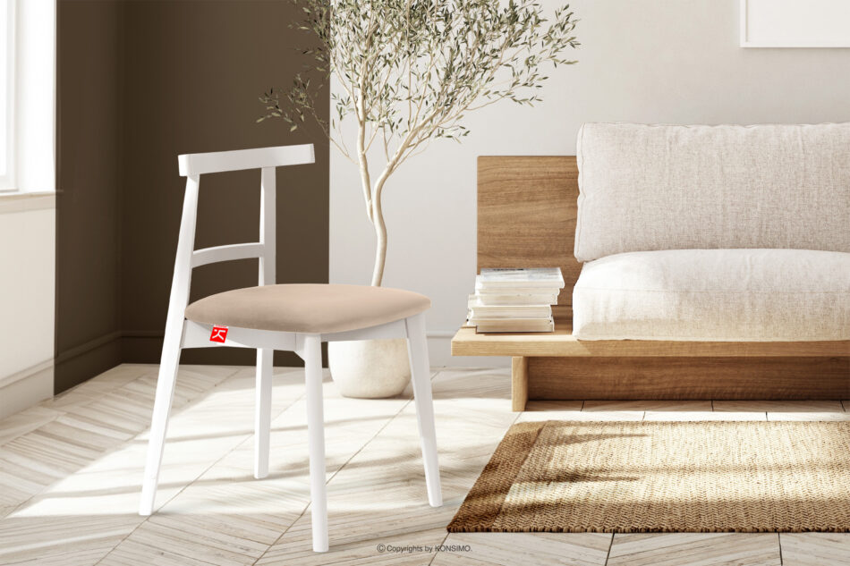 LILIO Białe krzesło vintage kremowy welur kremowy/biały - zdjęcie 7