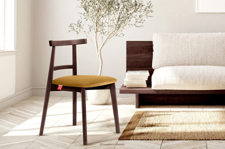 LILIO Krzesło vintage żółty welur mahoń żółty/mahoń - zdjęcie 8