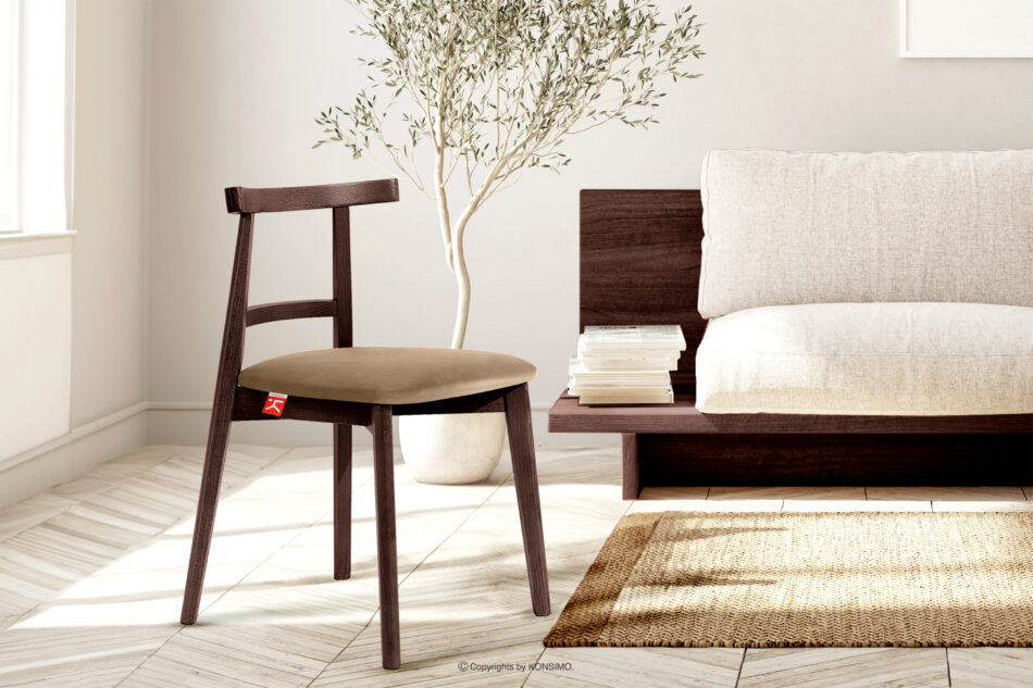 LILIO Krzesło vintage beżowy welur mahoń beżowy/mahoń - zdjęcie 8