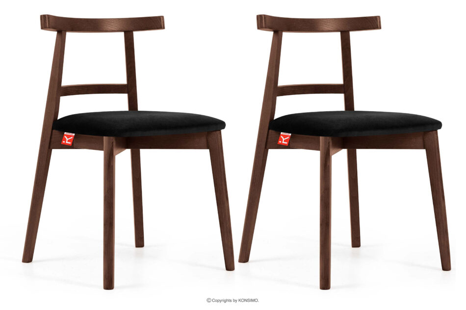 LILIO Krzesło w stylu vintage czarny welur orzech średni 2szt czarny/orzech średni - zdjęcie 0