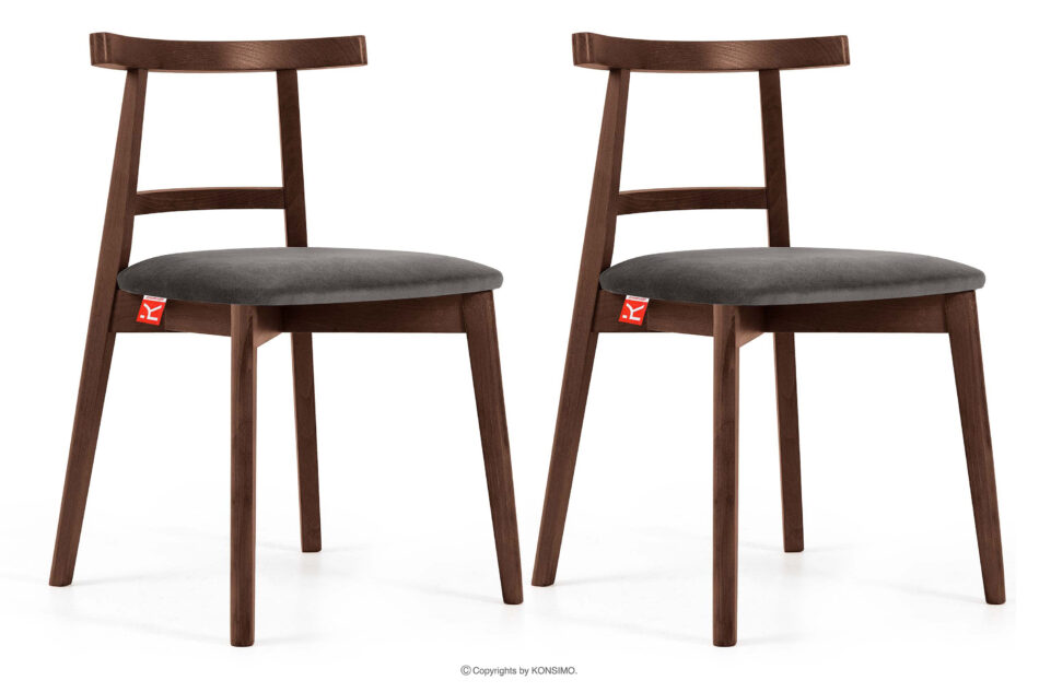 LILIO Krzesło w stylu vintage szary welur orzech średni 2szt szary/orzech średni - zdjęcie 0