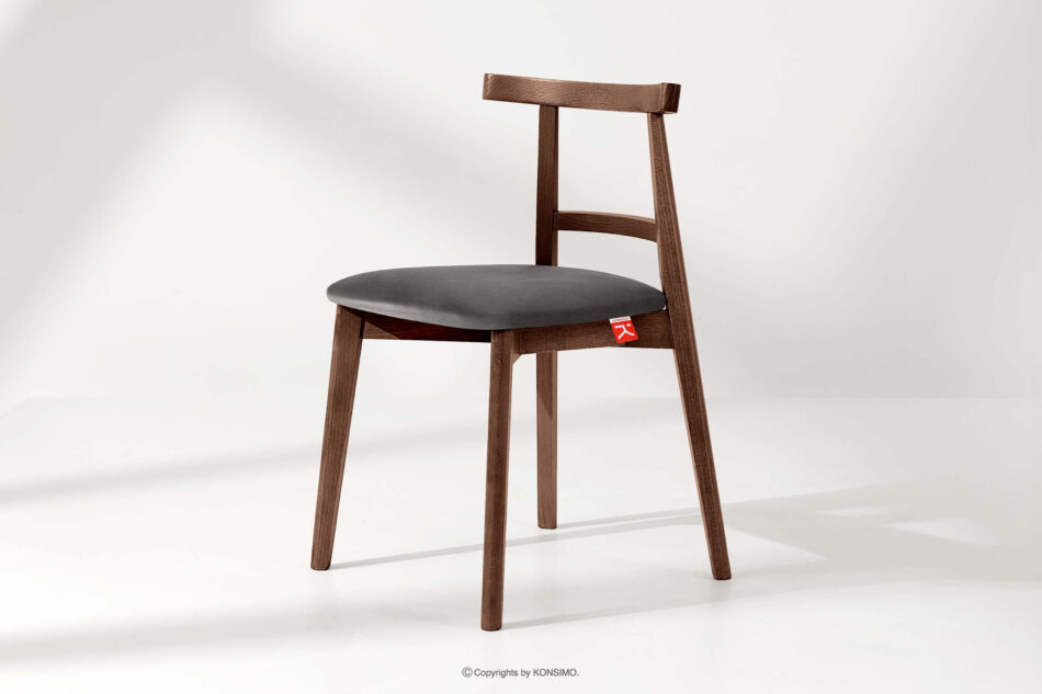 LILIO Krzesło w stylu vintage szary welur orzech średni 2szt szary/orzech średni - zdjęcie 1