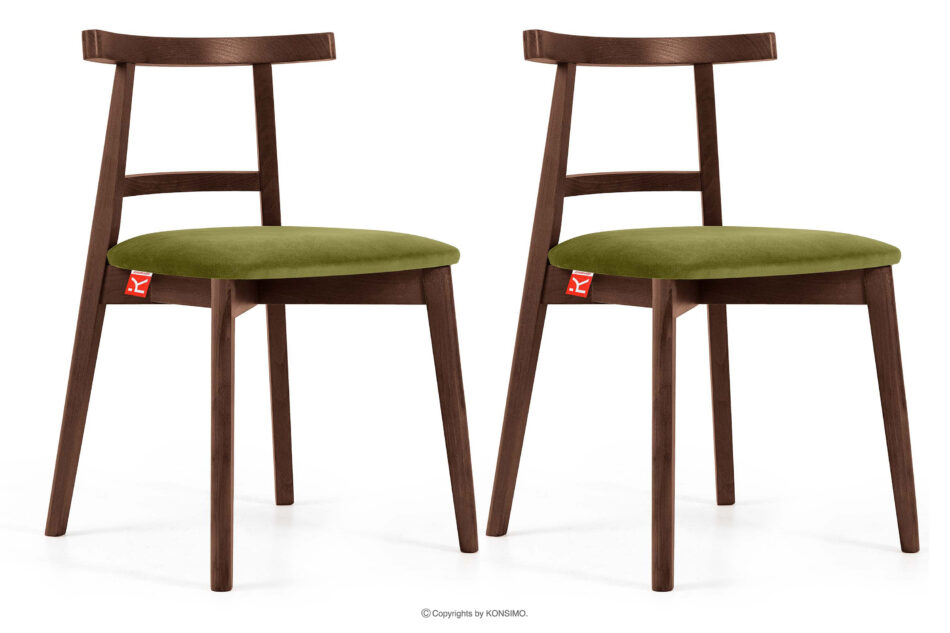 LILIO Krzesło w stylu vintage oliwkowy welur orzech średni 2szt oliwkowy/orzech średni - zdjęcie 0