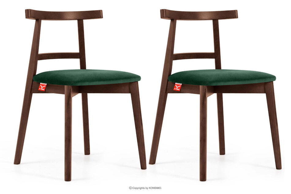 LILIO Krzesło w stylu vintage ciemny zielony welur orzech średni 2szt ciemny zielony/orzech średni - zdjęcie 0