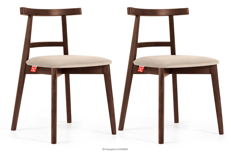 LILIO Krzesło w stylu vintage kremowy welur orzech średni 2szt kremowy/orzech średni - zdjęcie 0