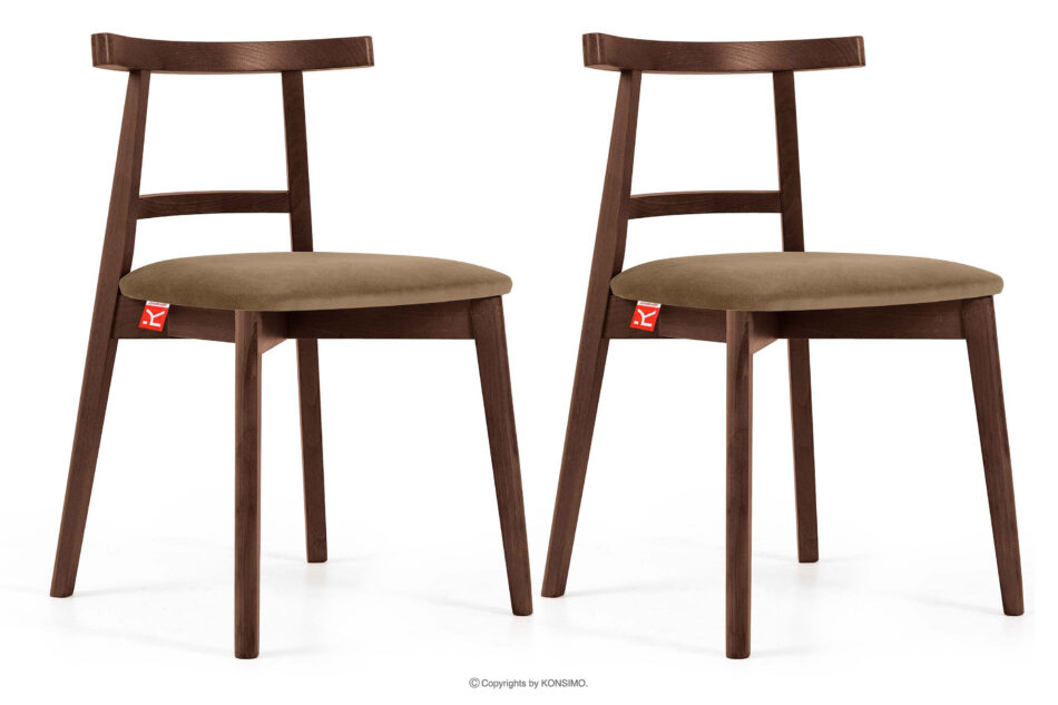 LILIO Krzesło w stylu vintage beżowy welur orzech średni 2szt beżowy/orzech średni - zdjęcie 0