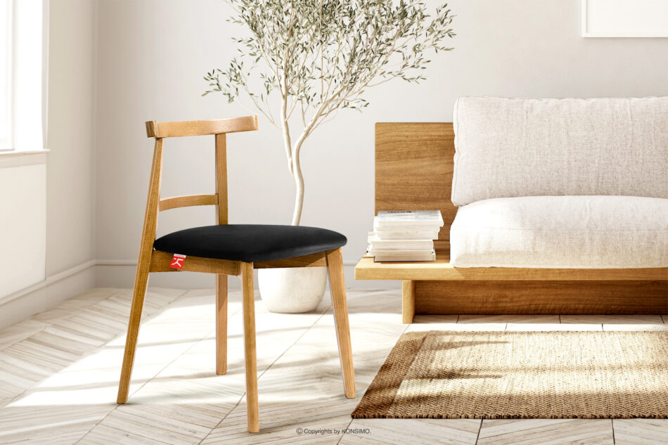 LILIO Krzesło w stylu vintage czarny welur jasny dąb 2szt czarny/jasny dąb - zdjęcie 10