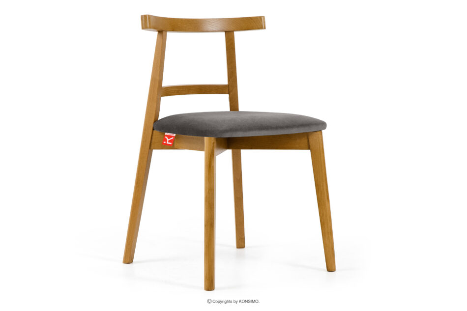 LILIO Krzesło w stylu vintage szary welur jasny dąb 2szt szary/jasny dąb - zdjęcie 3