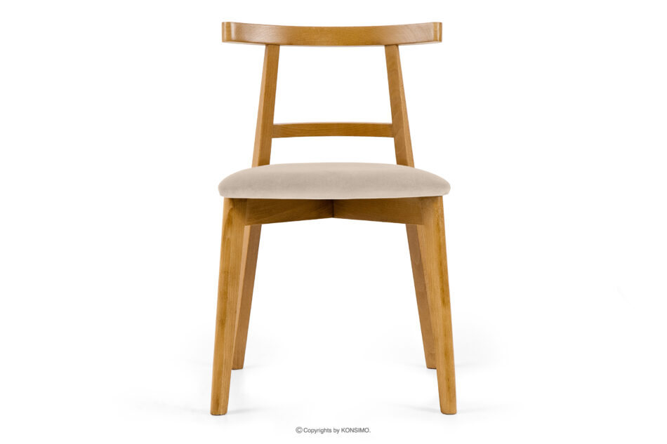 LILIO Krzesło w stylu vintage kremowy welur jasny dąb 2szt kremowy/jasny dąb - zdjęcie 2