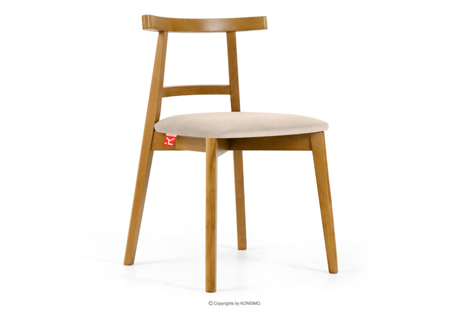 LILIO Krzesło w stylu vintage kremowy welur jasny dąb 2szt kremowy/jasny dąb - zdjęcie 3