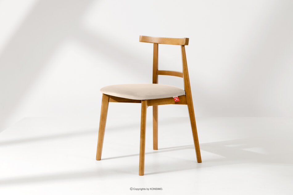 LILIO Krzesło w stylu vintage kremowy welur jasny dąb 2szt kremowy/jasny dąb - zdjęcie 1