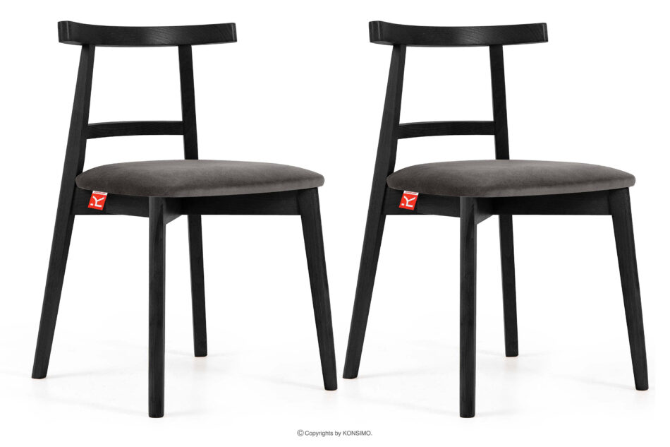 LILIO Krzesło w stylu vintage szary welur 2szt szary/czarny - zdjęcie 0