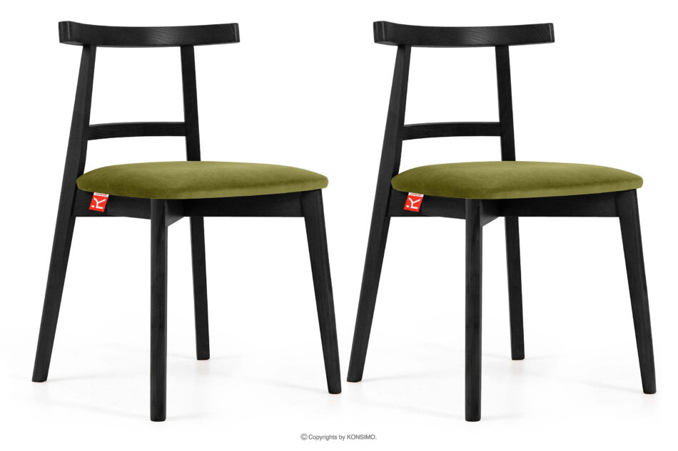 LILIO Krzesło w stylu vintage oliwkowy welur 2szt oliwkowy/czarny - zdjęcie 0