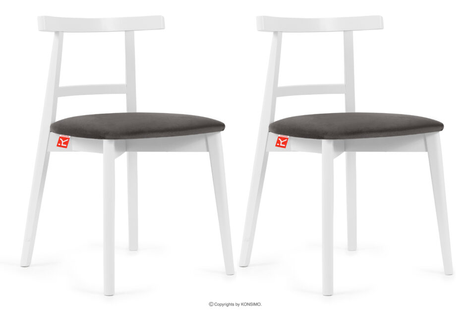 LILIO Białe krzesło vintage szary welur 2szt szary/biały - zdjęcie 0